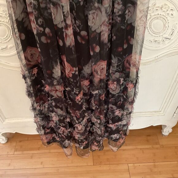 Lulus Ideal Beauty Dress Women's M Black Floral Maxi Mesh Off the Shoulder NWOT - Picture 8 of 13